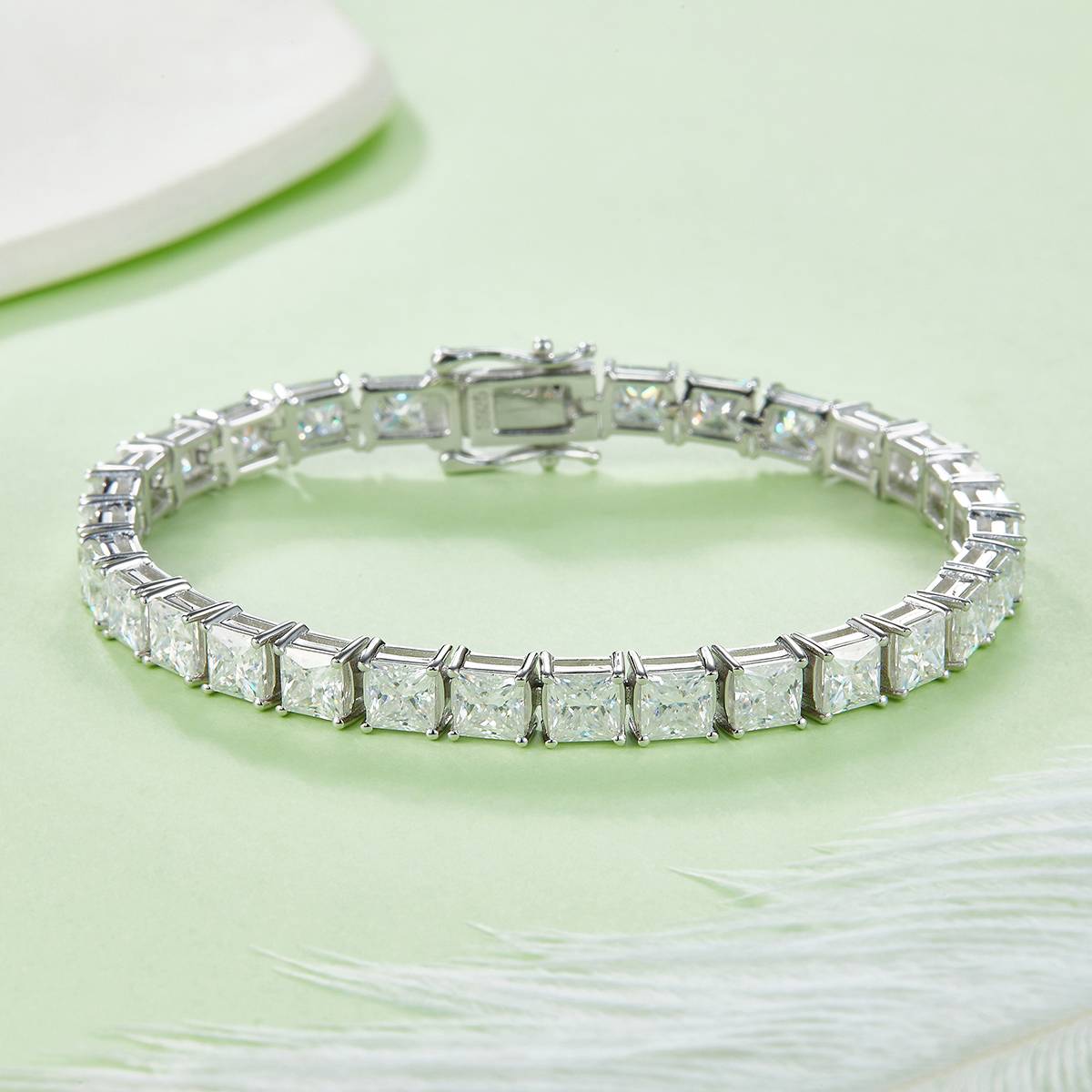 Square Stone Tennis Chain S925 Silver Plated Platinum Bracelet with Moissanite Diamond 0.5CT/piece DVVS